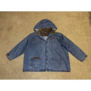 LA BLUES Vintage 90s Corduroy Trim Zip Up Denim Jacket Hoodie Barn Chore 32W